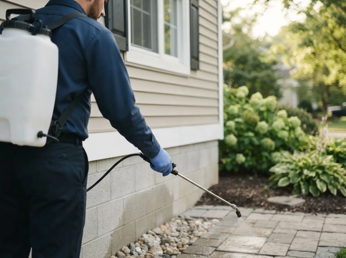 Pest control technician inspecting a home in Page, ND